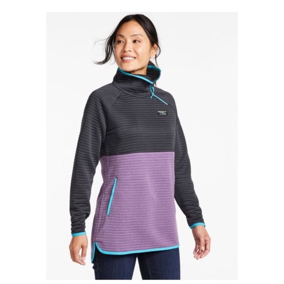 L.L.Bean Womens Airlight Knit Asymmetrical Quarter-Zip Tunic M petite Colorblock - Picture 1 of 12